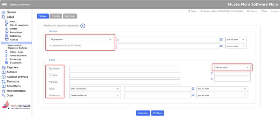 Recherche simple sur les versements